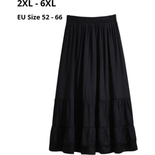 Plus Size 6XL 5XL 4XL 3XL 2XL Women Spring Summer Midi-calf Skirts Elastic High Waisted Black Skirt For Mujers