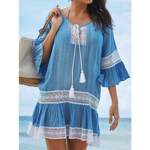 ZAFILLE Pareo Beach Cover Up Pareo Womens Beach Swimsuit Cover Up Beach Dress 2021 Summer Lace Bikini Cover Up Womens Tunic