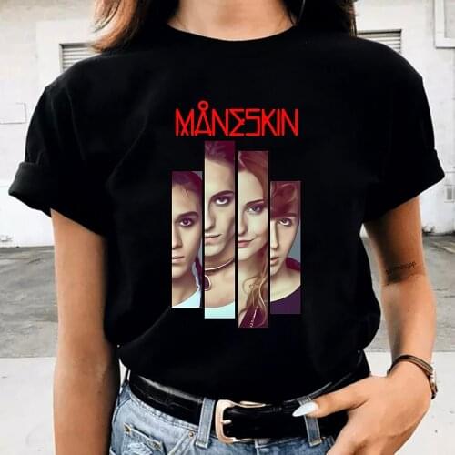 Maneskin T Shirt New Fashion Women Casual Hip Hop Black Cotton T-Shirt Female Harajuku Kawaii Tees Shirts Damiano David Tshirts