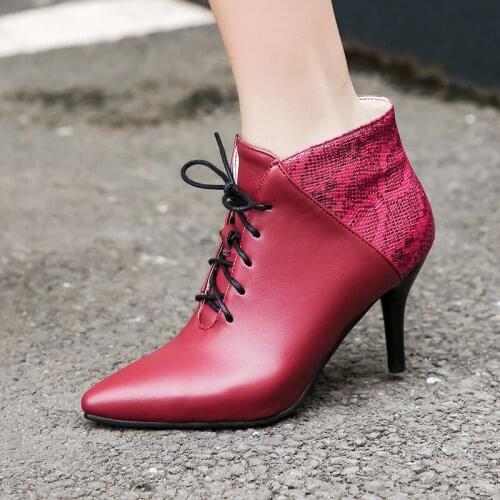 YMECHIC 2019 Autumn Winter Stiletto Sexy High Heels Pointed Toe Lace Up Ankle Boots for Women Bootie Black Beige Ladies Shoes