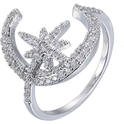 Women Rings Stars And Moon Silver Plated Rings Fashion Glamour Banquet Engagement Rings Give Girlfriend A Birthday Gift