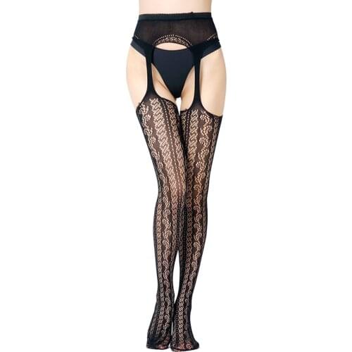 Women Sexy Stockings Lingerie Stripe Lace Elastic Transparent Black Hollow Out Tights Thigh White Embroidered Tights S1110