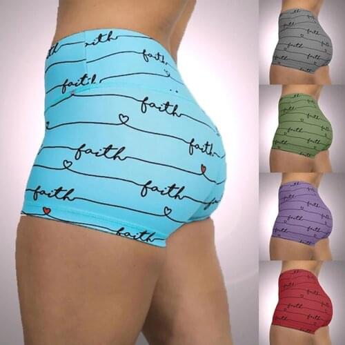 Women Yoga Shorts Solid Color Faith Letter Printed High Waist Short Gym Workout Elastic Casual Plus Size Bicycle Sports Shorts