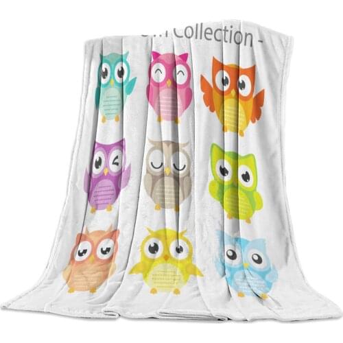 Animal Colorful Owl White Throw Blanket Portable Soft Sofa Blanket Warm Microfiber Flannel Blankets for Beds