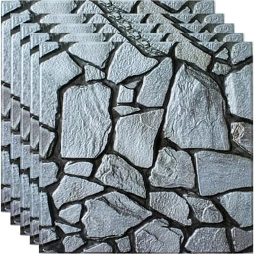 10Pcs 3D Pvc Wall Sticker Tile Gray Brick Self-Adhesive Waterproof Kitchen Bathroom Home Decor Diy Removable