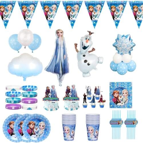 128pcs Disney Frozen Theme Birthday Party Supplies Kids Disposable Tableware Set Frozen Party Decor For Kids Favor