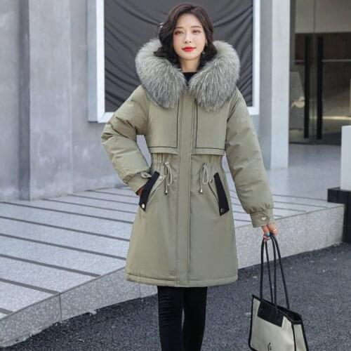 2021 Winter Thicken Women Long Parkas Casual Fur Collar Hooded Warm Cotton Paddded Coat Outwear Female Warm Wool Liner Jacket