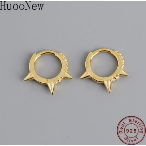 925 Silver Punk Gold Color Punk Style Rivit Miz Zircon Plain Hoop Earring For Women Boucles D Oreille Jewelry Oorbellen 2020