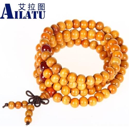 Ailatu 108 Pieces Beads 8 mm Wooden Prayer Male Religious Buddhist Rosary Bracelet 3 or 4 Loop