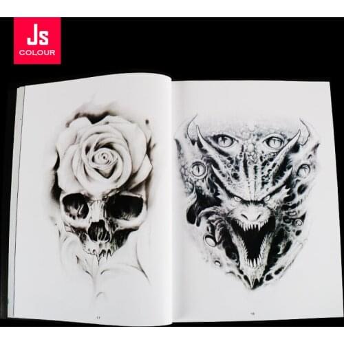 Tattoo Book Album Latest Original Manuscript A4 Size 50 Pages Sketch Skeleton Eyes Feather Death Buddha Skull Tattoo Supply