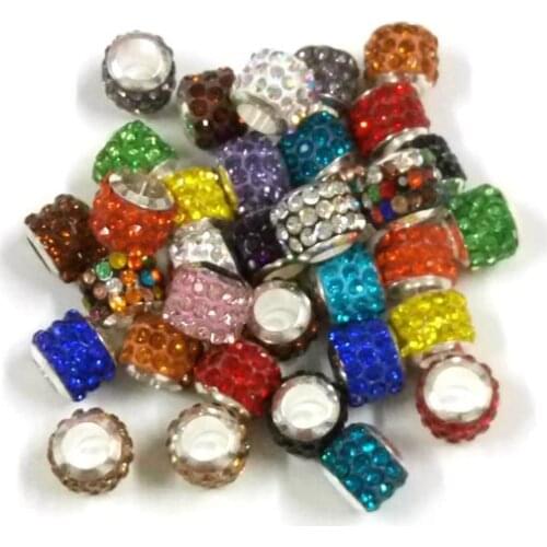 Free Shipping fashion jewelry 50pcs big hole shamballa mix color rhinestone beads charms fit European bracelet DIY