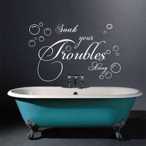 Large Soak Your Troubles Away Quote Wall Sticker Bathroom Shower Room Clean Bubble Soak Trouble Toilet Wall Decal Vinyl Decor