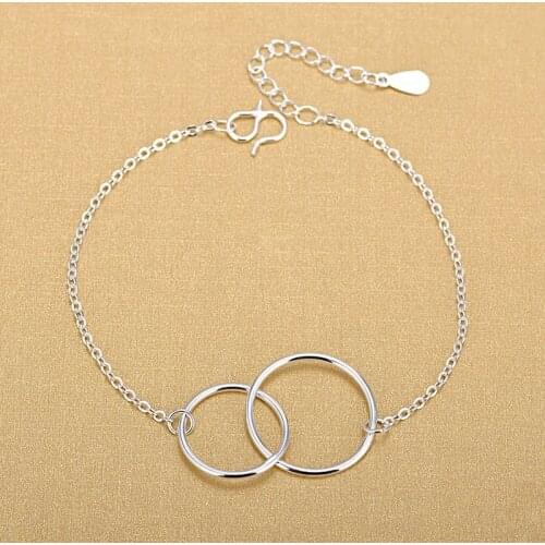925 Sterling Silver Double Round Bracelet Exquisite Fashion Bracelet Ladies Gift Jewelry Double Circle Geometric Anklet