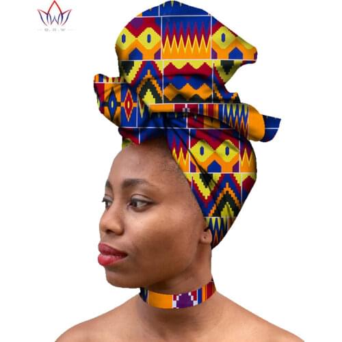 BRW 2020 Hot Sale Ankara Fabric Necklace And Head Ssarf Exotic Colors African Chokers Necklaces And Headties 2 Pieces WYA085