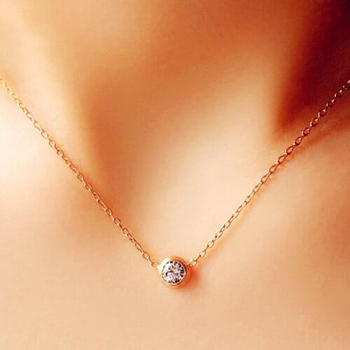 Simply Small Round 1 carat Cubic Zirconia Rose Gold Color Pendant Necklace Hot Jewelery for Women and Girls Necklace Women