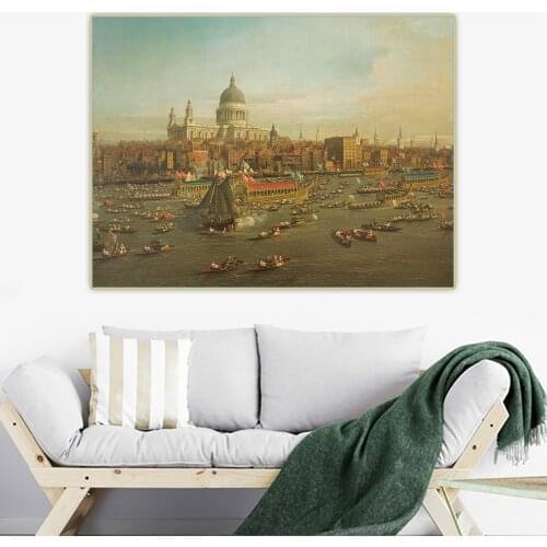 Citon Canaletto《The River Thames》Canvas Art Oil Painting Artwork Poster Picture Backdrop Wall Decor Home Living Room Decoration