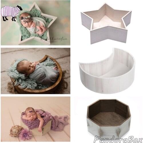 Wooden Basket Props Newborn Photography Props Baby Boy Girl Photo Shoot Studio Posing Moon Stars Wood Basket fotoshooting Prop