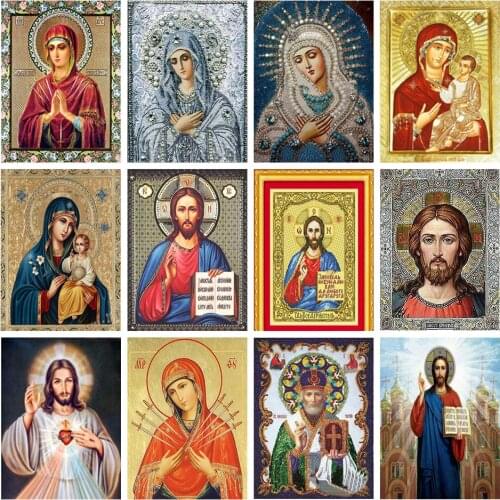 Diy 5D Figure Diamond Painting Cross Stitch Kit Jesus Virgin Mary Art Mosaic Full Diamond Embroidery Religious Home Decor