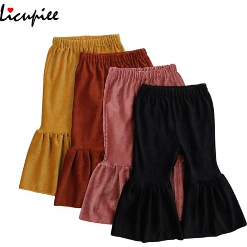 Baby Girl Solid Kids Girl Pants, Wide-leg Trousers, Solid Color Warm Winter Fall High Waist Bottoms Ruffle Clothes 1-6 Years