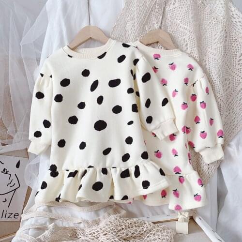 FOCUSNORM Autumn Winter 1-8Y Lovely Infant Kids Girls Dress Pattern Print Long Sleeve Ruffles A-Line Dress 2 Style