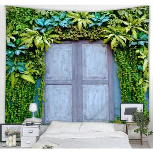 Green leaf window tapetry bedroom backdrop large wall cloth blanket psychedelic carpet