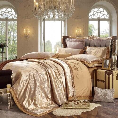 Coffee Silver Luxury Satin Jacquard bedding sets Embroidery bed set double queen king size duvet cover bed sheet set pillowcase