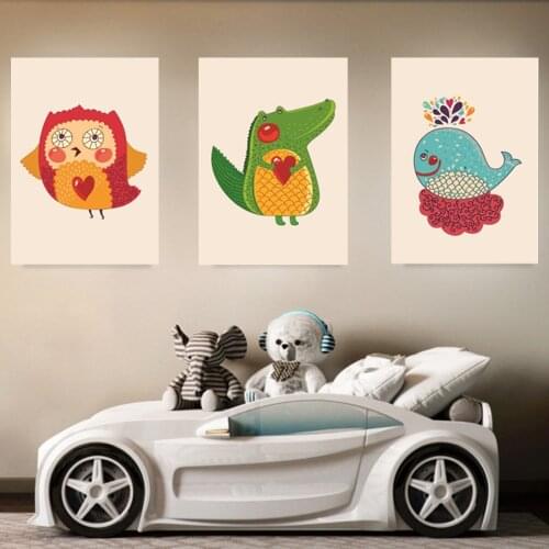 Bear Owl Whale Crocodile Cartoon Poster Canvas Print Painting Wall Art Bedroom Home Decoration
