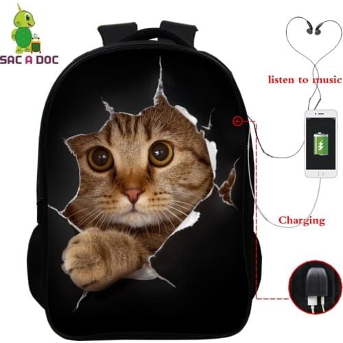 Kawaii Animal Pattern School Backpacks 3D Cat Girls Backpacks for School Personal Children Backpack To School Bookbag Women Bag