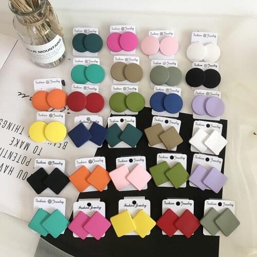 Fashion exaggerated candy color acrylic color square earrings Korean solid color frosted spray paint geometric earrings women