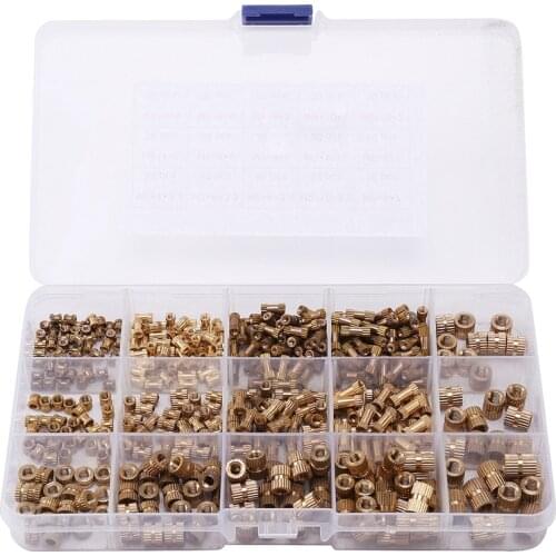 430Pcs Brass Threaded Insert Nuts Set Double Knurled Inject Nuts Kit Copper Thread Bushing Screw Inserts Repair Kit