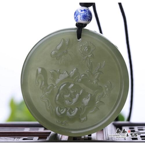 Natural green jade pendant hollow handcarved peony jadeite jade penants necklaces jade jewelry jade necklace