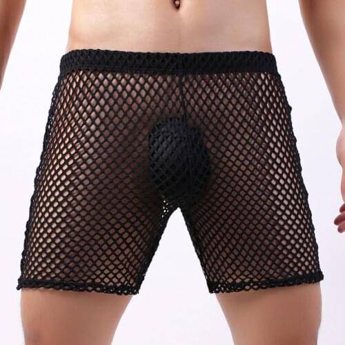 Mens Underwear Fishnet See Through Boxer Shorts Breathable Underpants Male Homme Panties Beachwear Sleep Bottoms