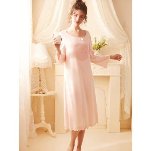 Rose Tree 2021 New Free Shipping Ladies Modal Princess Nightgown Long Pink Womens Sleepwear pijamas femininos