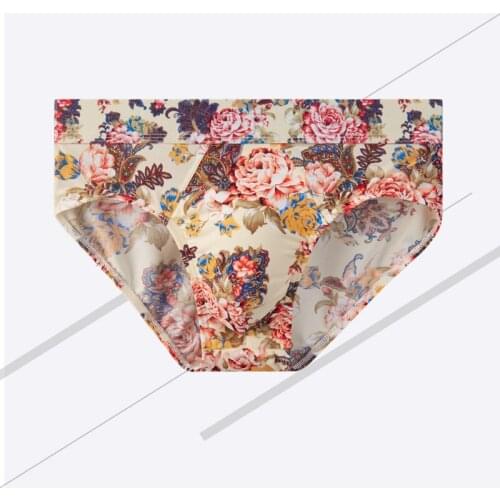 2021 New Fashion Mens Ice Silk Flower Printing Briefs Underwear Quick-Drying High-Quality Male Sexy Breathable Pants Underpants