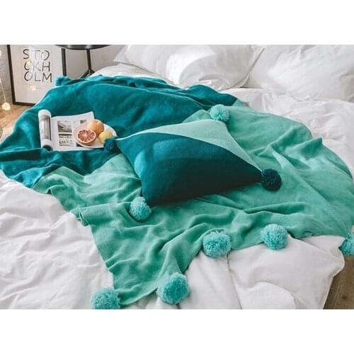 New Sofa Cover Same Cushion Cover with Plush Ball Pillow Cover Pink Grey Knitted Blanket Throw Plaids Knit Blankets Bedding