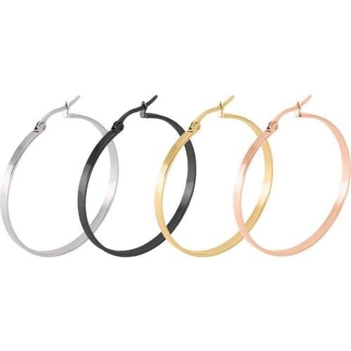 Wholesale Jewelry - 4 Gold Color 4 Size Titanium steel Smooth Flat Circle Hoop Earrings Jewelry For Women Fashion