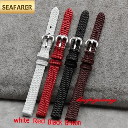 Genuine Leather Watchband Womens Bracelet 6mm 8mm 10mm 12mm Lizards Leather Watch Strap Small Wristwatches Belt Pin Buckle