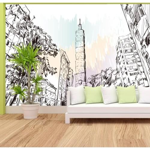 European City Building Drawing Background 3d Wallpapers Self Adhesive Murals Living Room Decoration Home Decor Walls Paper Roll