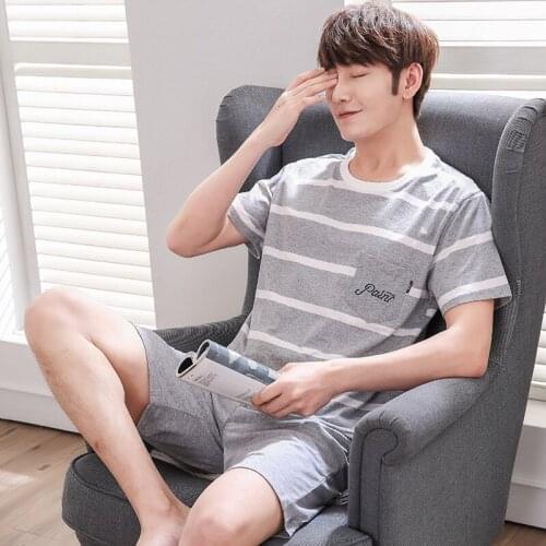 Sanderala Men Cotton Pajama Sets Plus Size XXXL Sleepwear Man Thin Homewear Bts Pajamas Short O-Neck Drawstring Pijama Underwear