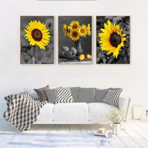 Nordic Modern High-Definition Home Wall Decoration Painting Triptych Black And White Sunflower Oil Painting Spray Painting 30*40