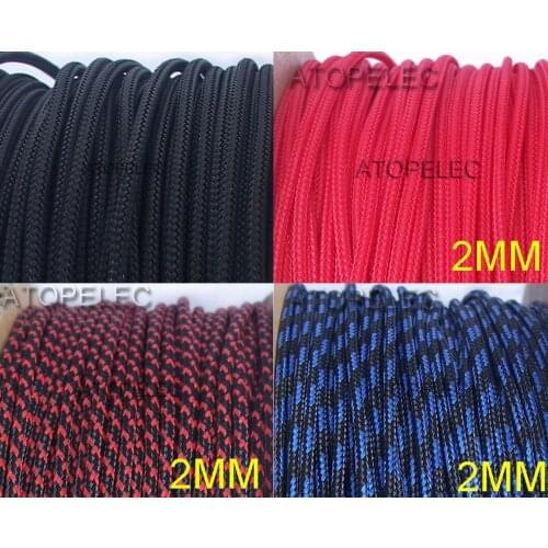 2mm Wide TIGHT Braided PET Expandable Sleeving Cable Wire Sheath Black/Red/Blue/White