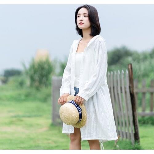 Cotton Linen Length Sun Protection Clothing Women Summer New Literary Loose Hooded Air Conditioner Thin Ladies Windbreaker