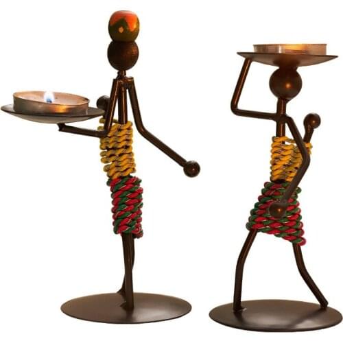 Vintage Metallic Man Candlestick Iron Candle Holder Romantic Dinner Desktop Home Decorations Birthday Gift