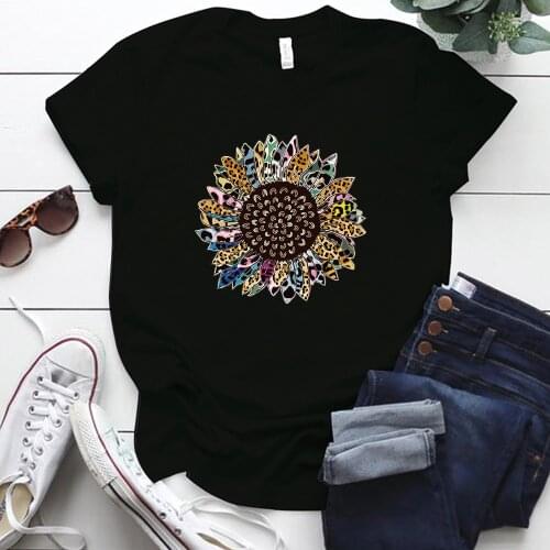 Wild Sunflower Printing Harajuku Woman Tshirts O-neck S-5XL Oversized T Shirt Casual Plus Size Vintage Aesthetic Clothes Tops