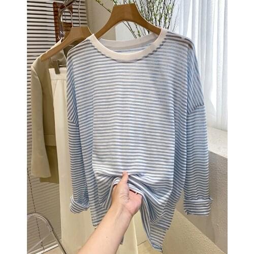 Knitted Lightweight Women T-Shirts Summer New Design 2021 O-Neck Long-Sleeved Loose Sweet Style Female Pulls Outwear Tops Tees