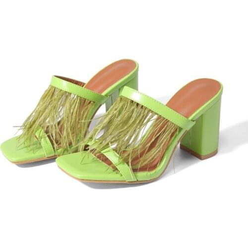 2020 Fashion Women Sandals Shoes Summer Thin High Heels Slippers Silk Upper Shoes Women Modern Fringe Footwear Size 35-42