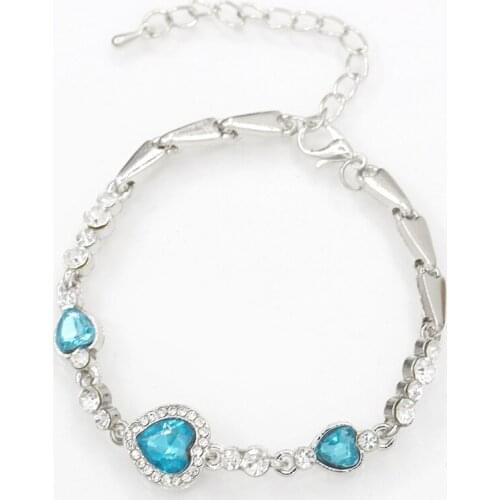 Silver Color Crystal Heart Charm Bracelets For Women Hand Chains Jewelry Female Adjustable Wristbands Wedding Fashion Jewelry