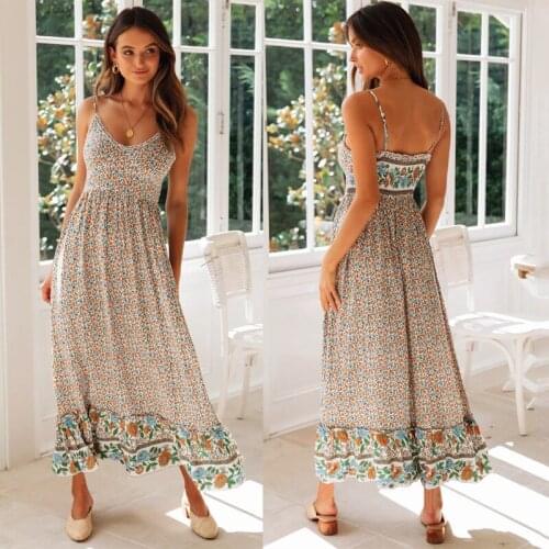 Sexy Spaghetti Strap Backless Floral Print Long Dress Women 2021 Summer Patchwork Ruffles Chiffon High Waist Holiday Beach Dress
