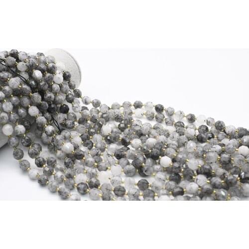 10mm AA Natural Faceted Black Hair Rutilated Quartz Stone Beads For DIY necklace bracelet jewelry making 15 "free delivery