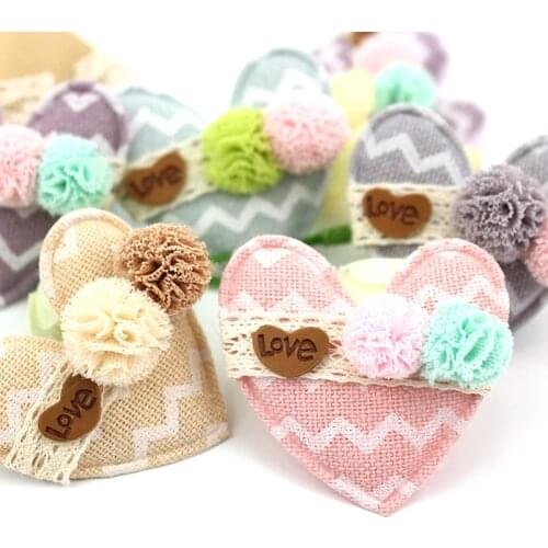 15Pcs 4.5*4.5cm Wave stripe heart with Ball padded Appliques for baby headwear flower Craft Decor hairpin Accessories wholesale